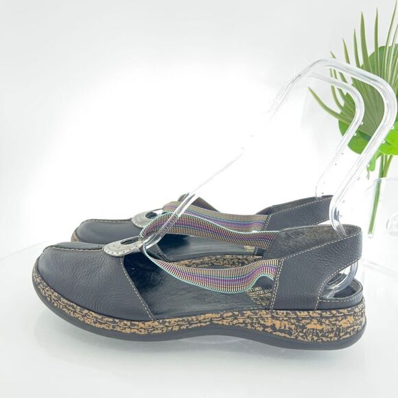 Rieker Daisy Sandals Size 41 9.5 Shoe Slingback Black Leather Multicolored Strap - Picture 5 of 14